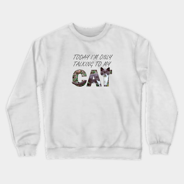 Today I'm only talking to my cat - gray and white cat oil painting word art Crewneck Sweatshirt by DawnDesignsWordArt